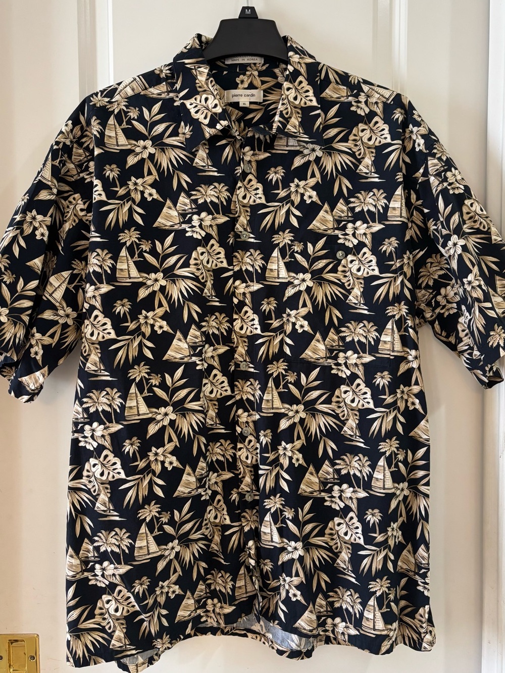 Pierre Cardin Men's Black & Cream Hawaiian Shirt Jacket